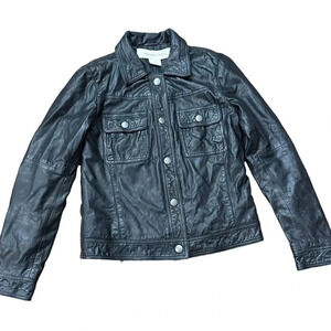 Treasure‎ & Bond Black Long Sleeve Button Front Leather Biker Jacket Size XS